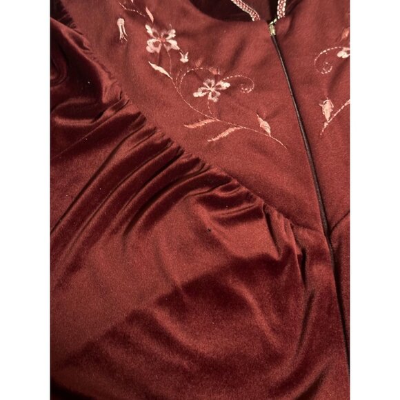 Amanda Stewart Housecoat Robe Loungewear Embroidered Women Burgundy Size 1X Vtg - Picture 9 of 9